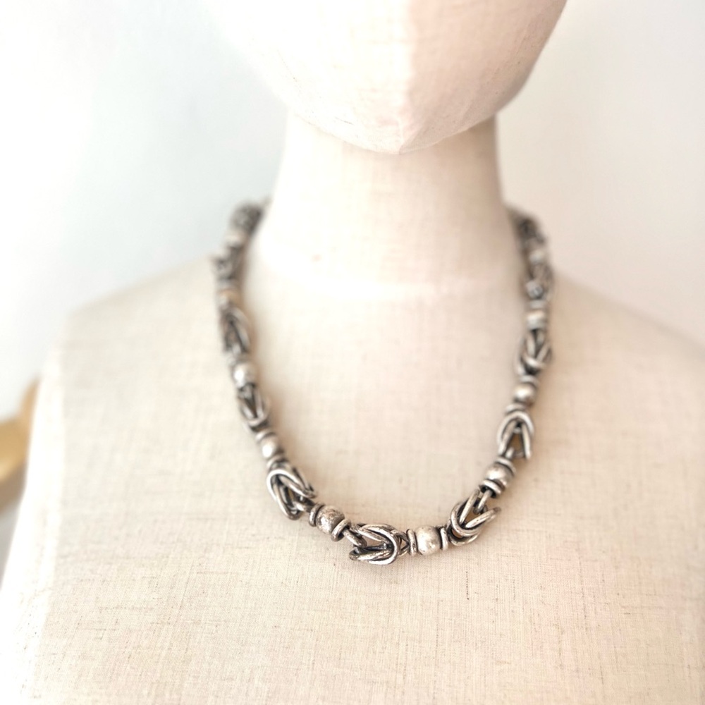 90’s 90s Vintage STREETWEAR Raver Grunge Barbed Wire Silver Choker Necklace - Picture 3 of 7